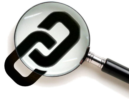 Hyperlink symbol under magnification glass.