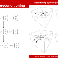 The 6 points for which a coaxial cylinder pair is calculated is first preconditioned. By translating, scaling and rotating the points we can eliminate many variables from the system.