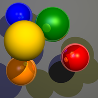 Scene rendered using ray tracing with basic lighting, reflection and shadows.