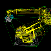 Bounding box of 3D arm that is used to detect collision with the world. Self collision (impossible joint movement) is done using a finer coallision mesh.